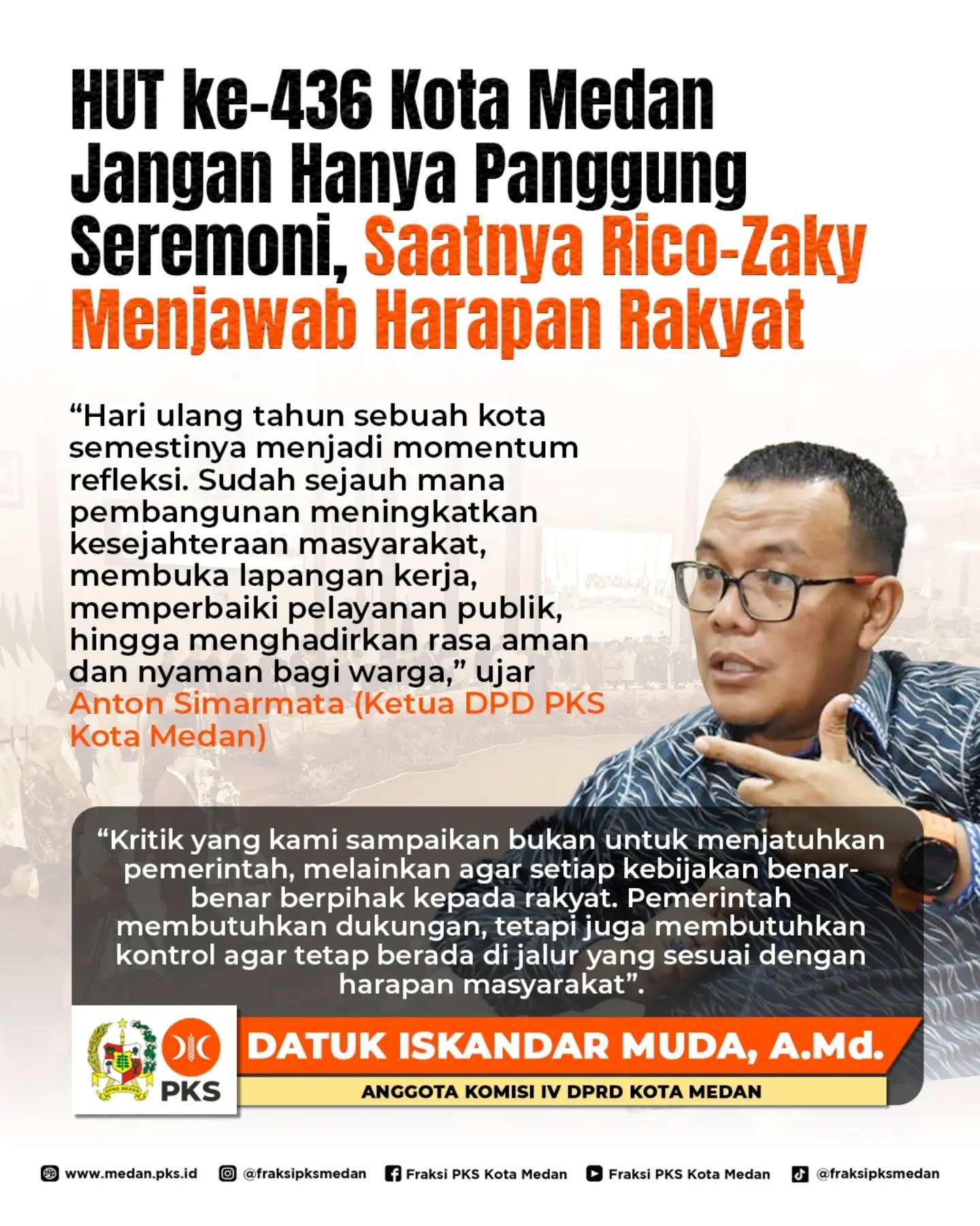HUT Ke-436 Kota Medan, PKS Dorong Kerja Nyata untuk Menjawab Harapan Rakyat